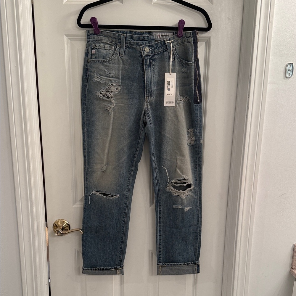 AG Adriano Goldschmied “The Isabelle Side Zip” - Relaxed Distressed Denim Jeans